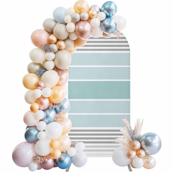Aqua Ombre Stripes Arch Backdrop Cover 5Ft, Wedding Arch Covers Stretchy Backdrop, Modern Abstract Stripes Aesthetic Fitted 2 Sided Arched Photo Background for Birthday Party Decorations