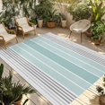 thumbnail image 1 of Aqua Ombre Stripes Outdoor Rug 6x9 Ft - Reversible Patio Rug Outdoor Camping Rugs, Modern Abstract Stripes Aesthetic Washable Indoor Outdoor Area Rugs, Non-Slip Outdoor Carpet Runner for Deck/Porch, 1 of 8