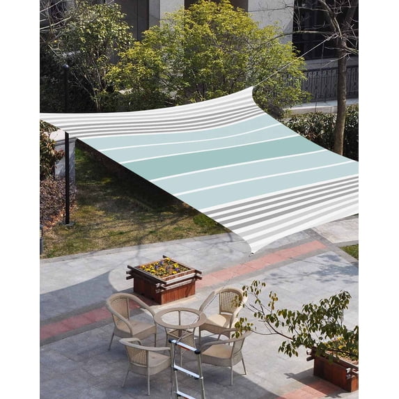 Aqua Ombre Stripes Sun Shade Sail 14'x18' Rectangle Outdoor Shade Canopy, Modern Abstract Stripes Aesthetic Porch Shades Outdoor Sun Blocking Screen, Sunshade Cloth Covers for Patio/Deck/Garden