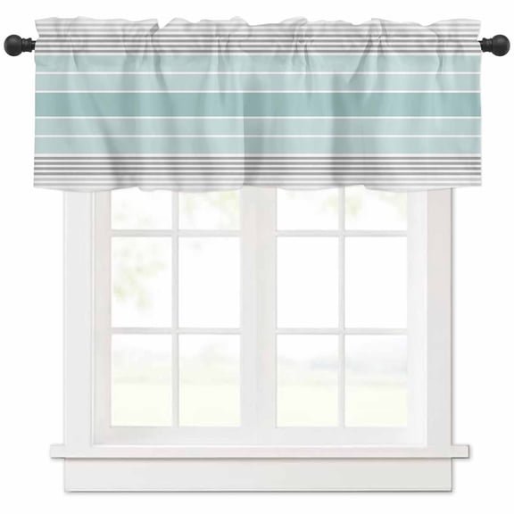 Aqua Ombre Stripes Valances for Windows Farmhouse Kitchen Curtains Valances Rod Pocket Valance Curtains for Kitchen Windows Modern Abstract Stripes Aesthetic Window Valances for Bathroom 42"x18"