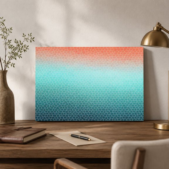 Aqua Orange Mosaic Canvas Wall Art, Minimalist Abstract Hexagonal Grid Gradient Wall Art Prints Artwork Framed Canvas Ready to Hang Art Pictures for Bathroom Nightstand, Narrow Hallway 14" x 11"