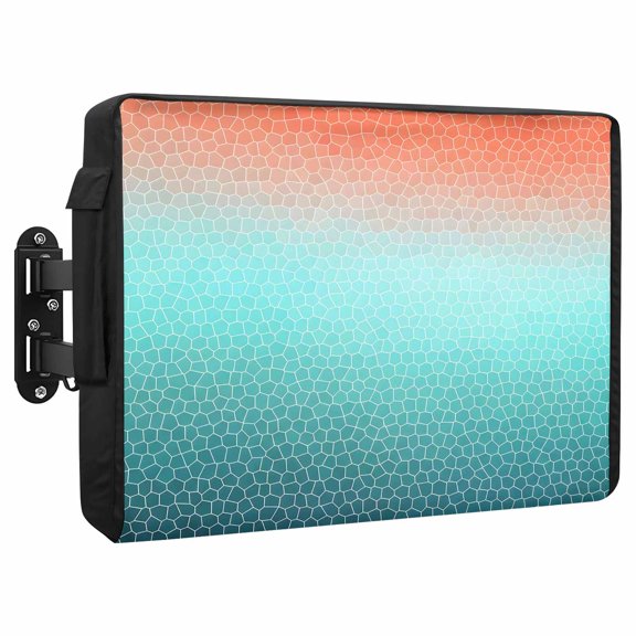 Aqua Orange Mosaic Waterproof Outdoor TV Cover, Minimalist Abstract Hexagonal Grid Gradient Outside Weatherproof TV Enclosures for 36 to 39 Inch LCD Television Shield Flat Screen Protectors