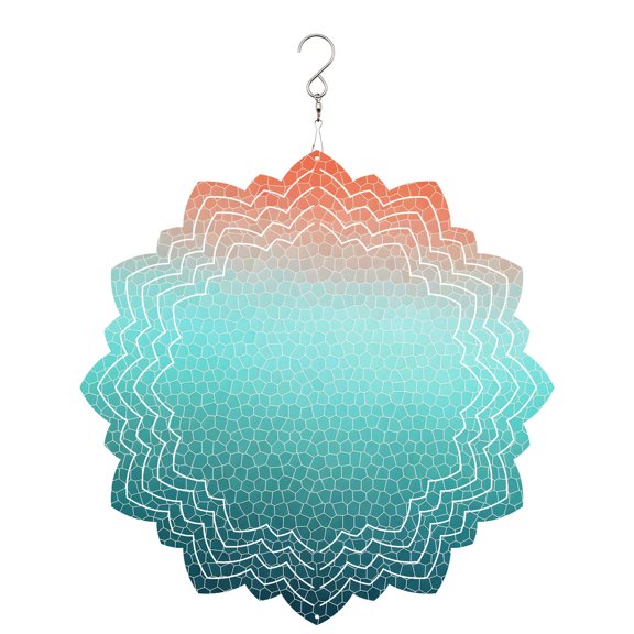 Aqua Orange Mosaic Wind Spinner for Garden Yard 8In, Minimalist Abstract Hexagonal Grid Gradient 3D Stainless Steel Kinetic Hanging Wind Spinners Rustproof Outdoor Decor for Lawn Patio Home