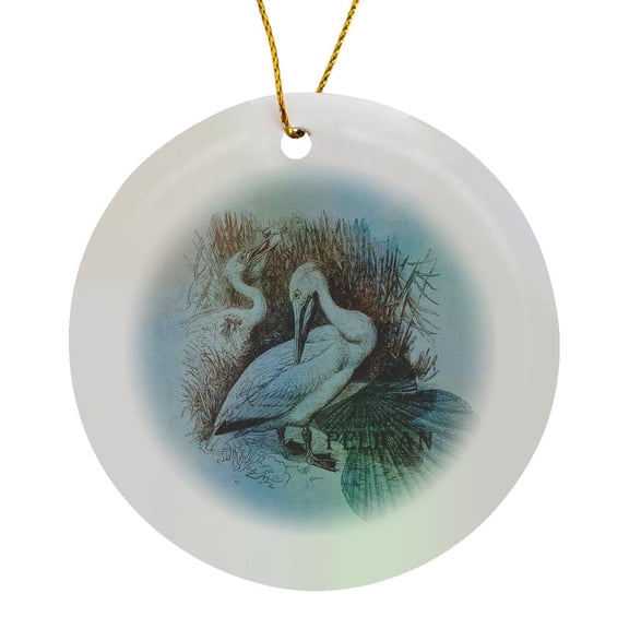 3drose, Aqua Pelican Beach Theme Art, Circle Porcelain Ornament