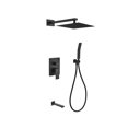 thumbnail image 1 of Aqua Piazza Matte Black Shower Set with 12" Square Rain Shower, Handheld and Tub Filler, 1 of 1