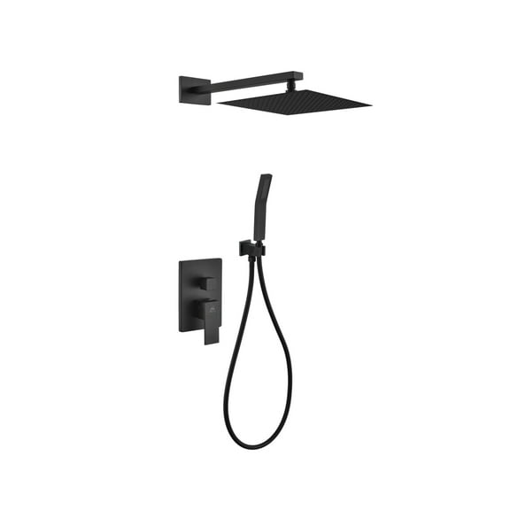 Aqua Piazza Matte Black Shower Set with12" Square Rain Shower and Handheld