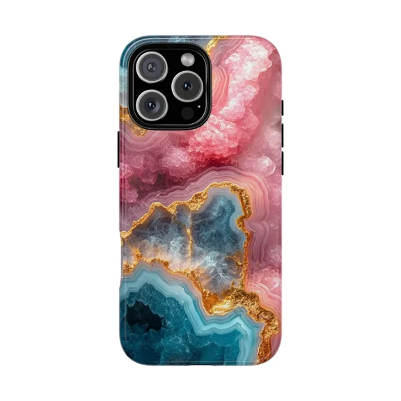 Aqua Pink Geode Agate Rock Art Case for iPhone 17 to 11 Pro Max