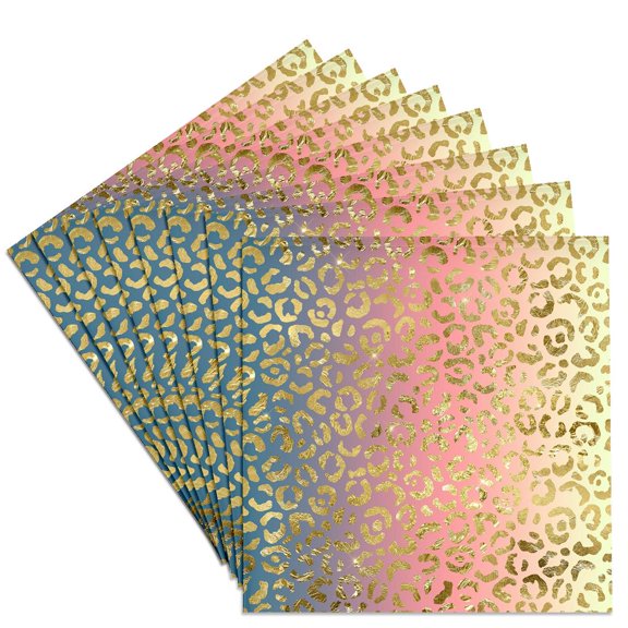 3drose, Aqua, Pink, Yellow, Image of Gold Gradient Leopard Spots Pattern, Set of 8 Ceramic Tile Coasters