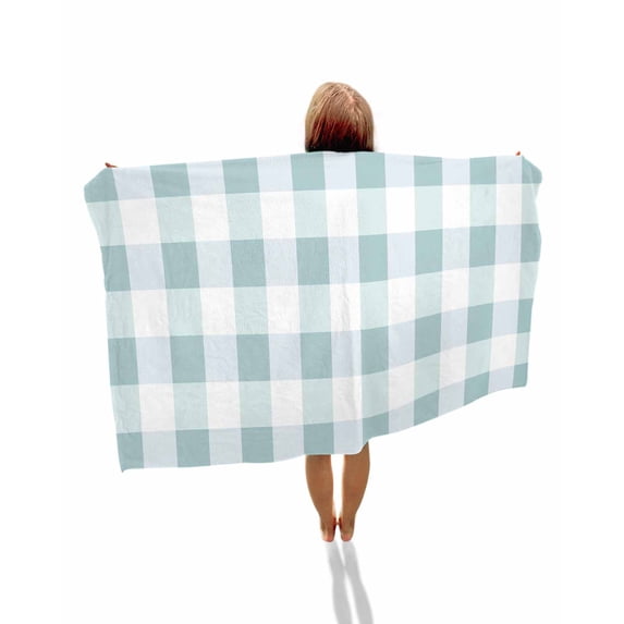 Aqua Plaid Beach Towels Oversized Super Absorbent, Spring Summer Farmhouse Buffalo Checkered Lightweight Bath Towel Quick Dry Sets For Bathroom/Pool/Rv Camping/Beach Play/Gym Room/Picnic 31"x62"