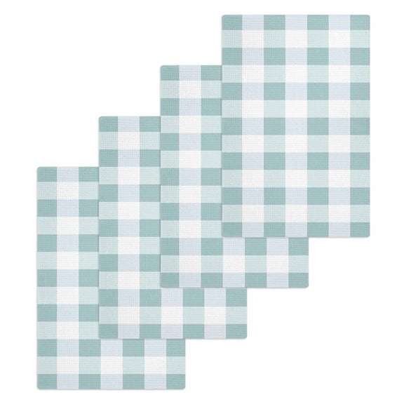 Aqua Plaid Hand Towels Set,Waffle Weave Kitchen Towels 4 Pieces,Spring Summer Farmhouse Buffalo Checkered Microfiber Hair Face Bath Tea Towel Absorbent Quick Drying Cleaning Dish Cloths,15.7"x23.6"