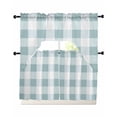 thumbnail image 1 of Aqua Plaid Swag Kitchen Curtains Sets for Windows 24 Inch Length, Spring Summer Farmhouse Buffalo Checkered Short Window Curtain Panels Swags Valances and Tiers 3 Piece Set for Cafe/Dining Room, 1 of 5