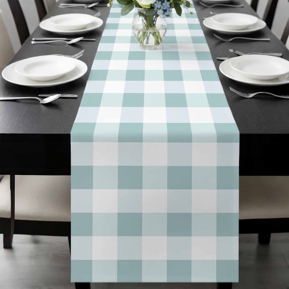 Aqua Plaid Table Runner 70 Inches Long, Spring Summer Farmhouse Buffalo Checkered Kitchen Coffee Dining Table Decoration for Home Party Birthday Wedding Home Decor 13x70 Inches