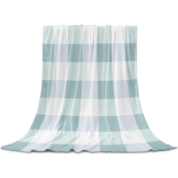 Aqua Plaid Throw Blanket for Couch,Soft Lightweight Flannel Fleece Blanket,Spring Summer Farmhouse Buffalo Checkered Microfiber Plush All Season Decorative Blankets for Sofa Office Travel 40"x50"