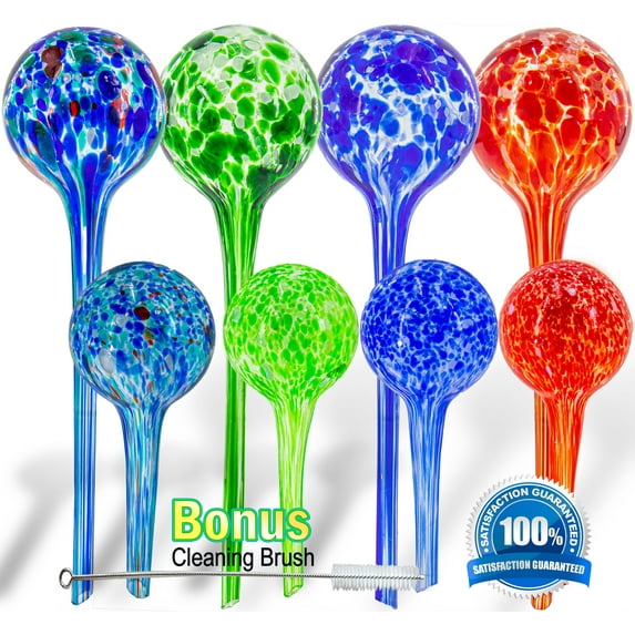 Aqua Plant Watering Globes - Automatic Self Watering Plant Glass Ball Bulbs - Indoor Or Outdoor Use - 4pc Large & 4pc Small