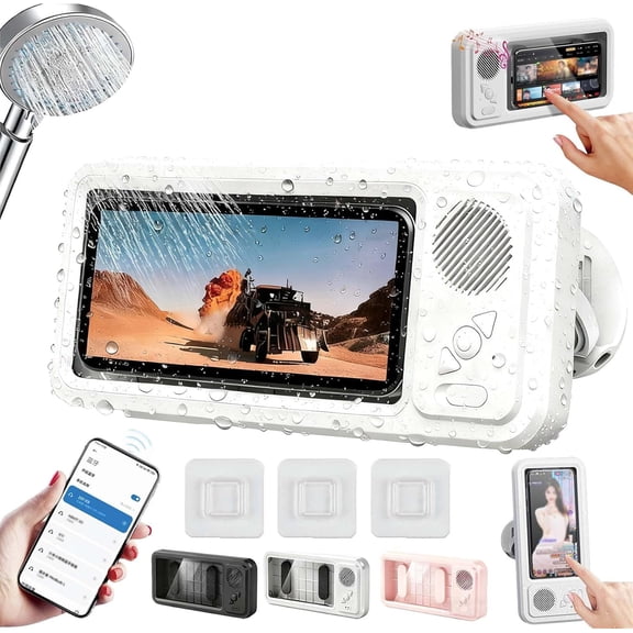 Aqua Play Phone Holder with Speaker, AquaPlay Phone Holder, Shower Phone Holders Waterproof, Built-in Smart Bluetooth Speaker, 360° Rotation, Angle Adjustable, Touch-Friendly(1PCS)