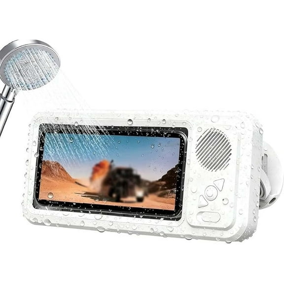 Aqua Play Phone Holder with Speaker, Aquaplay Waterproof Phone Holders - 100% Waterproof/Fog-Proof & Secure 360 ° Mount, Shower Phone Case No Need to Worry Shower Noise(White)