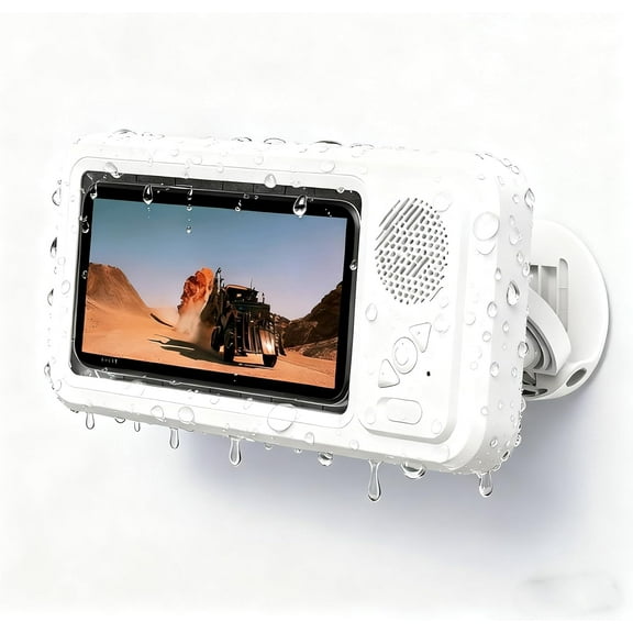 Aqua Play Waterproof Phone Holder with Speaker, 100% Waterproof & Fog-Proof Shower Phone Case with 360 Mount, Bluetooth Spatial Audio for Hands-Free Streaming