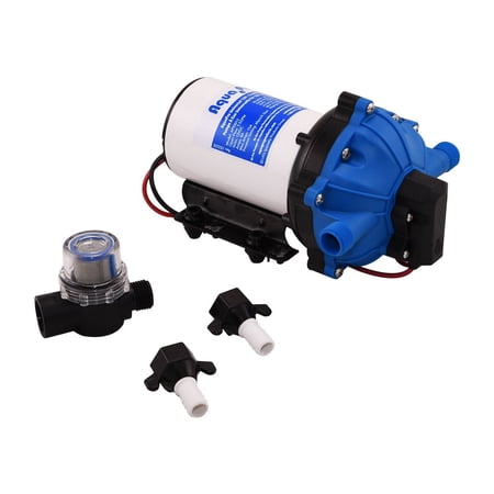 Aqua Pro 21863 Fresh Water Pump; AP50012; Self-Priming; 5.5 Gallon Per Minute; Shuts Off At 60 PSI; 8-1/2 Inch Length x 5-3/4 Inch Width x 5.16 Inch Height; 12 Volt DC; Run Dry Safe