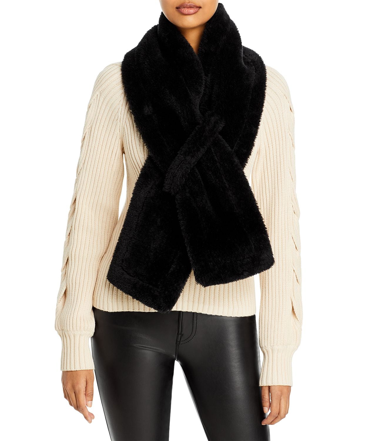 Softly | Black Faux Fur Pull-Through Shawl