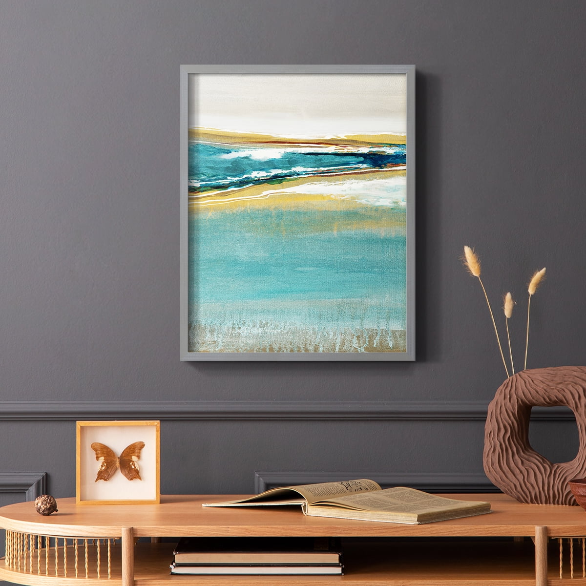 Aqua Quartz V1 Framed Print in Gray Solid Wood Framed Print No Nail Hanging