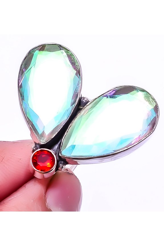 Aqua Rainbow Mystic Topaz 925 Sterling Silver Ring Adjustable R115, Gemstone Jewelry, Birthday Gift, Christmas Gift