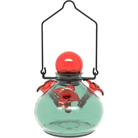 Aqua Recycled Glass Hummingbird Feeder - Blue & Red - 8 oz