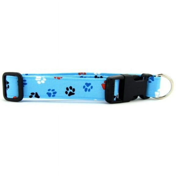 Aqua Red, White & Blue Paws Dog Collar - Size - Small