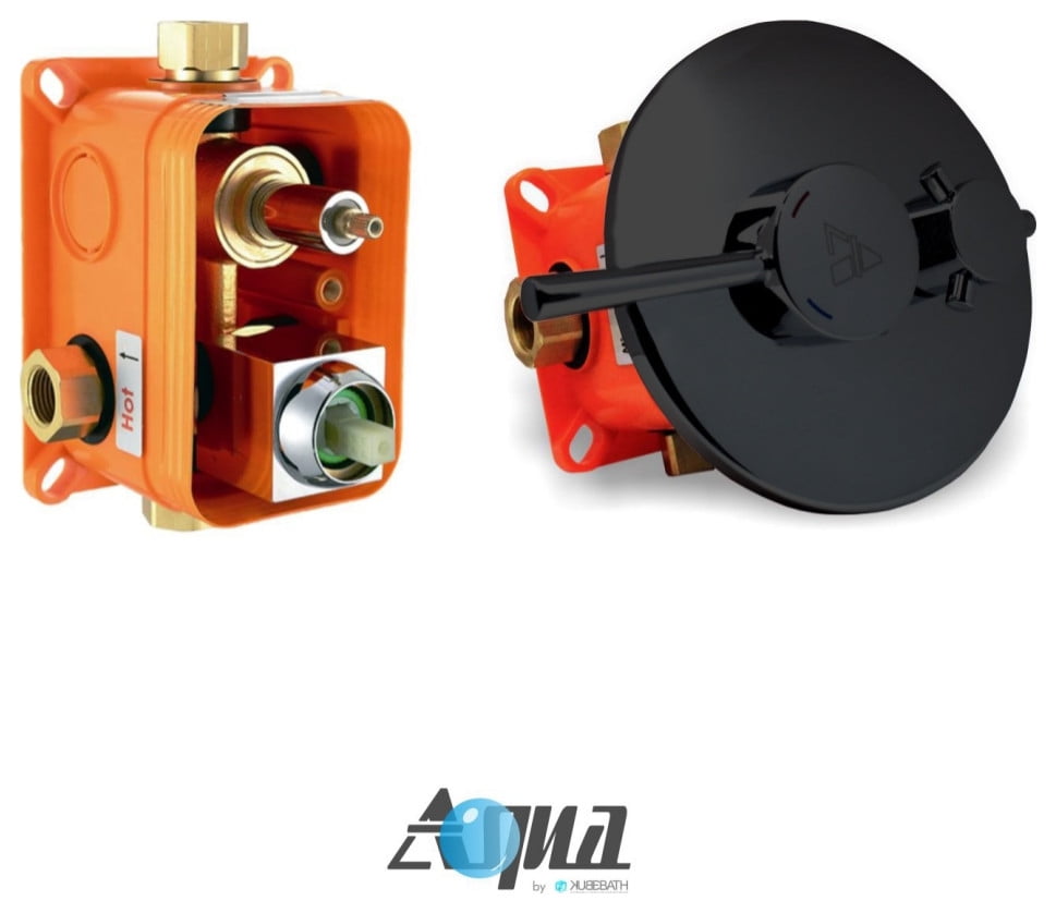 Aqua Rondo Matte Black 3Way RoughIn Shower Valve,Cover Plate,Handle