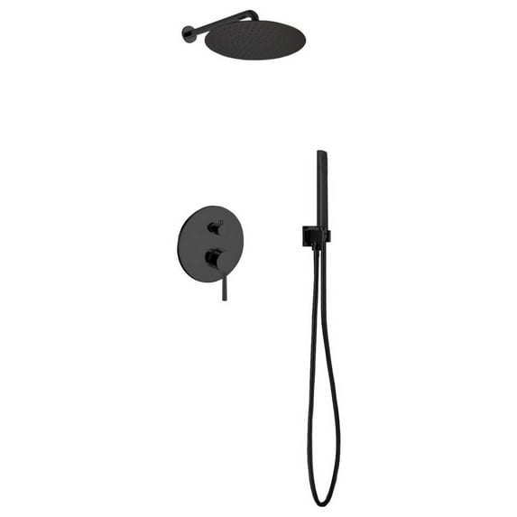Aqua Rondo Matte Black Shower Set, 12" Rain Shower and Handheld