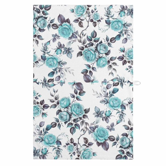 Aqua Rose 1 Pack Kitchen Towel, Water Absorbent Dish Towel, Rustic Romantic Botanical Floral Vines Art Decorative Hand Towels - Quick Drying Cloth for Cooking Baking, 18x28 Inch