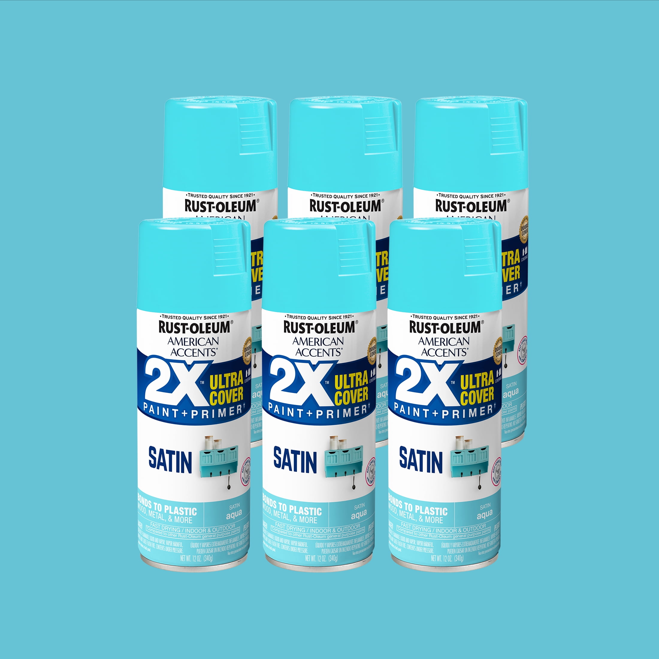 6 Pack, Aqua Rust-Oleum American Accents 2X Ultra Cover Satin