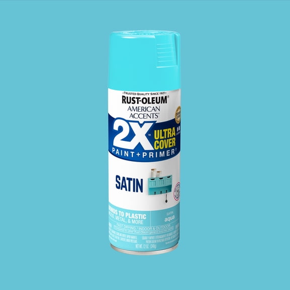 Aqua, Rust-Oleum American Accents 2X Ultra Cover Satin Spray Paint-327915, 12 oz