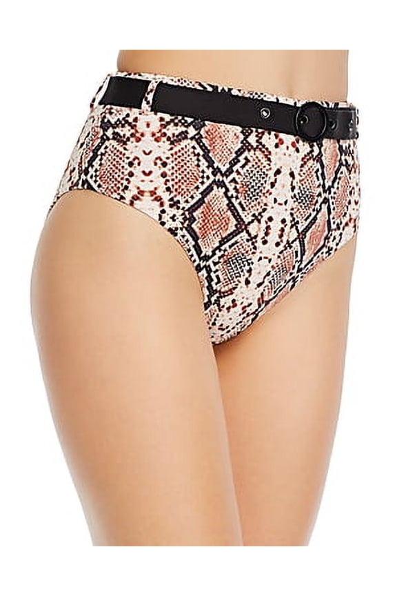 STRAW Belted Snakeskin Print Bikini Swim Bottom, US Small