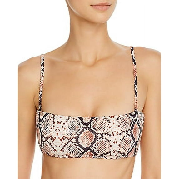 Aqua STRAW Snakeskin Print Bandeau Bikini Swim Top, US Medium
