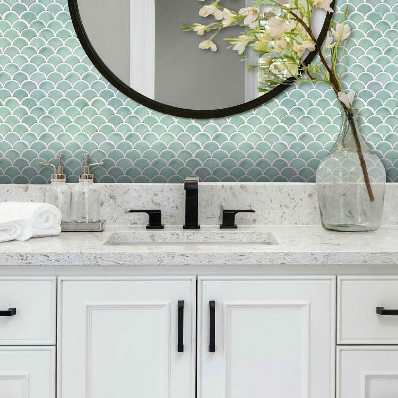 Aqua Scallop Peel and Stick Vinyl Mosaic Tile Backsplash
