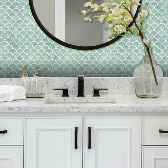 Aqua Scallop Peel and Stick Backsplash