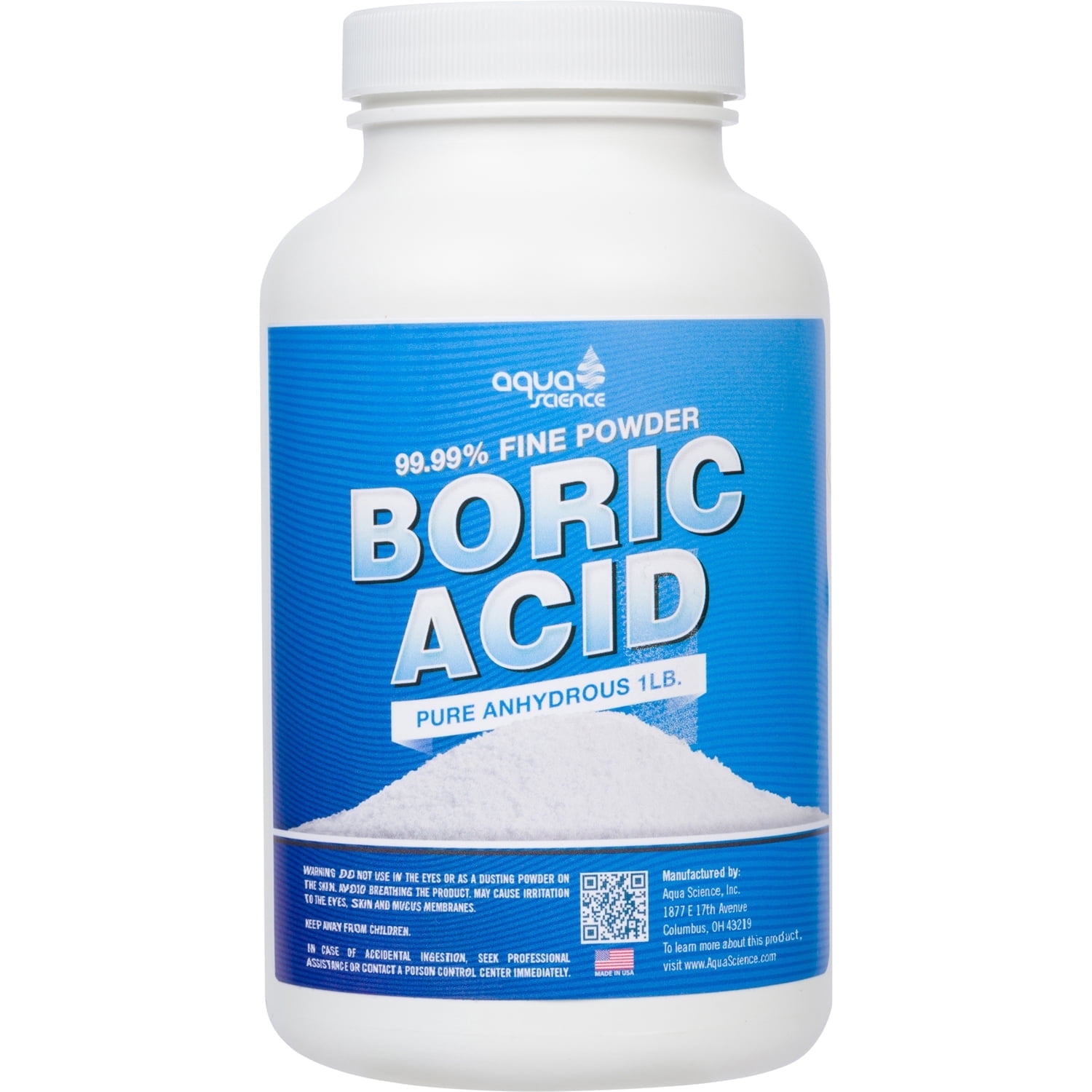 Aqua Science Boric Acid Powder - 1lb, 99.9% Industrial-Grade Strength Fine Powder - Multipurpose Boric Acid Cleaner for Kitchen, Sink, Laundry, Stain Remover and Deodorizer - Made In USA Since 1983