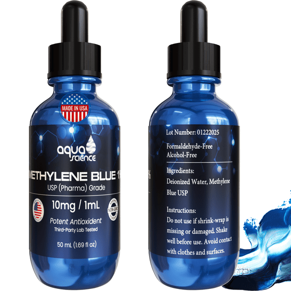 Methylene Blue 1% USP Pharmaceutical Grade 99.99% - Third-Party Tested, ISO-Certified, Formaldehyde & Alcohol Free Liquid Drops - 50ml (1.69oz) with Dropper - Made in USA