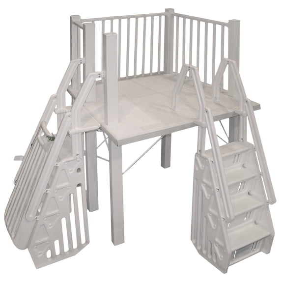 Aqua Select 5' x 5' Above Ground Swimming Pool Deck System with Gate and Steps 48" to 56" Pool Walls, Taupe
