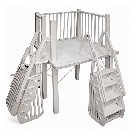 Aqua Select 5' x 5' Above Ground Swimming Pool Deck System with Gate and Steps 48" to 56" Pool Walls, Gray