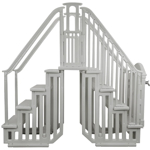 Aqua Select Above Ground Anti-Slip Pool Steps Entrance System with Gate, Clould Gray