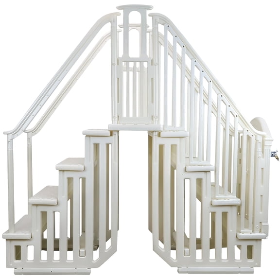 Aqua Select Above Ground Anti-Slip Pool Steps Entrance System with Gate, Pearl White