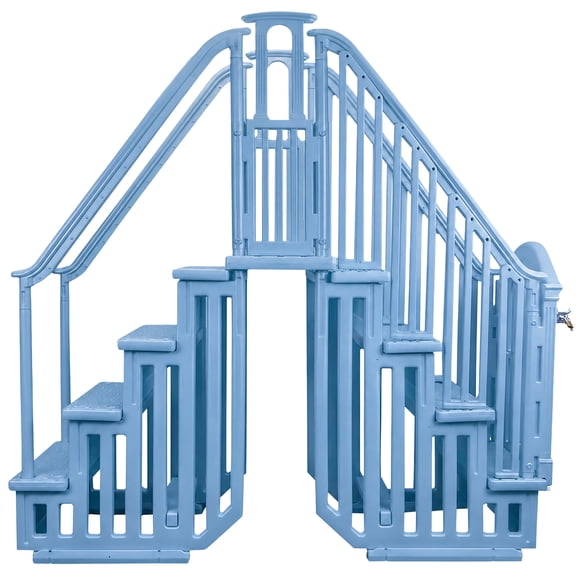 Aqua Select Above Ground Anti-Slip Pool Steps Entrance System with Gate, Tranquil Blue