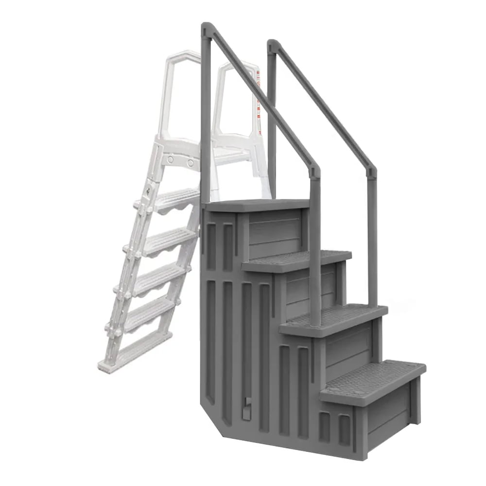 Aqua Select AntiSlip Pool Steps with Grey Steps and White Outside Flip