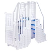 Aqua Select White Everest Above-Ground Bridge System for Swimming Pool, Blue Steps