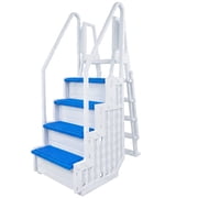 Aqua Select White Everest Swimming Pool Step and Outside Flip up Ladder System, Blue Steps