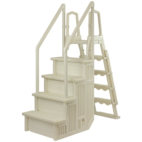 Aqua Select Everest Swimming Pool Step and Outside Flip up Ladder System, White Steps