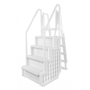 Aqua Select White Anti-Slip Pool Steps with White Steps and White Outside Flip-up Safety Ladder, 48-54H