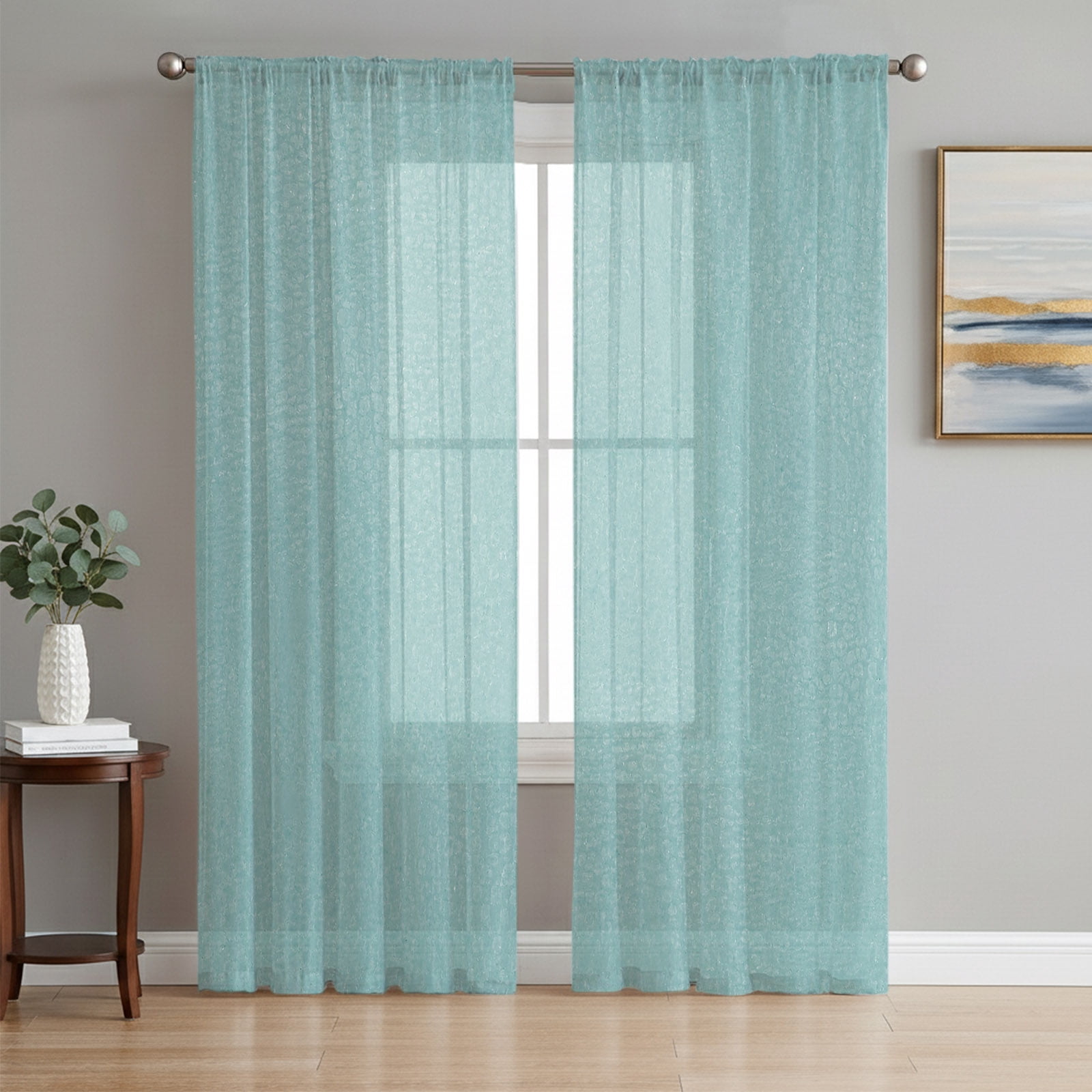 Aqua Sheer Curtains for Living Room Bedroom, Natural Solid Color ...