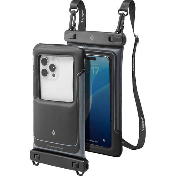 Aqua Shield 2 Pack Floating Waterproof Phone Pouch A611P for All Phones with Detachable Lanyard, Travel Essentials for Outdoors Activities, Kayak/Cruise/Beach - Black